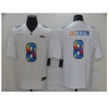 Men's Baltimore Ravens #8 Lamar Jackson White Rainbow Version Nike Limited Jersey
