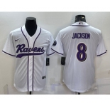 Men's Baltimore Ravens #8 Lamar Jackson White With Patch Cool Base Stitched Baseball Jersey