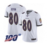 Men's Baltimore Ravens #80 Miles Boykin White Vapor Untouchable Limited Player 100th Season Football Jersey