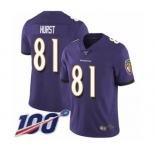 Men's Baltimore Ravens #81 Hayden Hurst Purple Team Color Vapor Untouchable Limited Player 100th Season Football Jersey