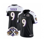 Men's Baltimore Ravens #9 Justin Tucker Black White 2023 F.U.S.E With Patch Throwback Vapor Limited Stitched Jersey