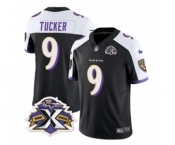 Men's Baltimore Ravens #9 Justin Tucker Black White 2023 F.U.S.E With Patch Throwback Vapor Limited Stitched Jersey