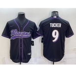 Men's Baltimore Ravens #9 Justin Tucker Black With Patch Cool Base Stitched Baseball Jersey