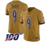 Men's Baltimore Ravens #9 Justin Tucker Limited Gold Inverted Legend 100th Season Football Jersey