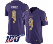 Men's Baltimore Ravens #9 Justin Tucker Limited Purple Rush Vapor Untouchable 100th Season Football Jersey