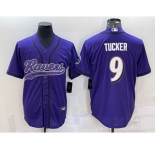 Men's Baltimore Ravens #9 Justin Tucker Purple With Patch Cool Base Stitched Baseball Jersey