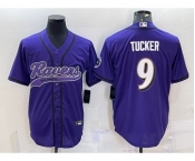 Men's Baltimore Ravens #9 Justin Tucker Purple With Patch Cool Base Stitched Baseball Jersey