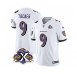 Men's Baltimore Ravens #9 Justin Tucker White 2023 F.U.S.E With Patch Throwback Vapor Limited Stitched Jersey
