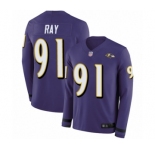 Men's Baltimore Ravens #91 Shane Ray Limited Purple Therma Long Sleeve Football Jersey