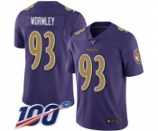 Men's Baltimore Ravens #93 Chris Wormley Limited Purple Rush Vapor Untouchable 100th Season Football Jersey