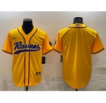 Men's Baltimore Ravens Blank Yellow With Patch Cool Base Stitched Baseball Jersey