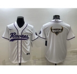 Men's Baltimore Ravens White Team Big Logo With Patch Cool Base Stitched Baseball Jersey