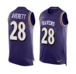 Men's Nike Baltimore Ravens #28 Anthony Averett Elite Purple Player Name & Number Tank Top NFL Jersey