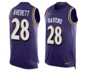 Men's Nike Baltimore Ravens #28 Anthony Averett Elite Purple Player Name & Number Tank Top NFL Jersey