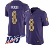 Men's Nike Baltimore Ravens #8 Lamar Jackson Limited Purple Rush Vapor Untouchable 100th Season NFL Jersey