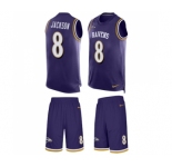 Men's Nike Baltimore Ravens #8 Lamar Jackson Limited Purple Tank Top Suit NFL Jersey