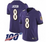 Men's Nike Baltimore Ravens #8 Lamar Jackson Purple Team Color Vapor Untouchable Limited Player 100th Season NFL Jersey