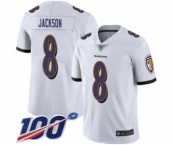 Men's Nike Baltimore Ravens #8 Lamar Jackson White Vapor Untouchable Limited Player 100th Season NFL Jersey