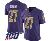 Nike Ravens #27 J.K. Dobbins Purple Men's Stitched NFL Limited Rush 100th Season Jersey