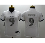Nike Women Baltimore Ravens #9 Tucker Platinum White Jerseys