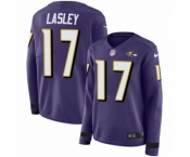 Women Nike Baltimore Ravens #17 Jordan Lasley Limited Purple Therma Long Sleeve NFL Jersey