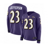 Women Nike Baltimore Ravens #23 Tony Jefferson Limited Purple Therma Long Sleeve NFL Jersey