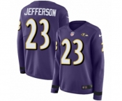 Women Nike Baltimore Ravens #23 Tony Jefferson Limited Purple Therma Long Sleeve NFL Jersey