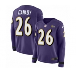 Women Nike Baltimore Ravens #26 Maurice Canady Limited Purple Therma Long Sleeve NFL Jersey