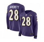 Women Nike Baltimore Ravens #28 Anthony Averett Limited Purple Therma Long Sleeve NFL Jersey