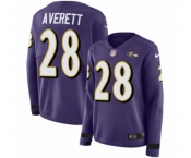Women Nike Baltimore Ravens #28 Anthony Averett Limited Purple Therma Long Sleeve NFL Jersey