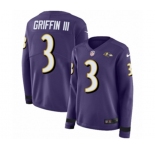 Women Nike Baltimore Ravens #3 Robert Griffin III Limited Purple Therma Long Sleeve NFL Jersey