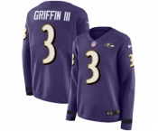Women Nike Baltimore Ravens #3 Robert Griffin III Limited Purple Therma Long Sleeve NFL Jersey