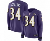 Women Nike Baltimore Ravens #34 Alex Collins Limited Purple Therma Long Sleeve NFL Jersey