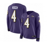 Women Nike Baltimore Ravens #4 Sam Koch Limited Purple Therma Long Sleeve NFL Jersey