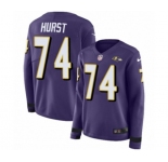 Women Nike Baltimore Ravens #74 James Hurst Limited Purple Therma Long Sleeve NFL Jersey