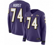 Women Nike Baltimore Ravens #74 James Hurst Limited Purple Therma Long Sleeve NFL Jersey