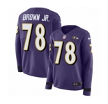 Women Nike Baltimore Ravens #78 Orlando Brown Jr. Limited Purple Therma Long Sleeve NFL Jersey
