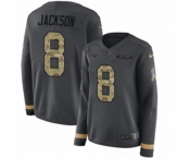 Women Nike Baltimore Ravens #8 Lamar Jackson Limited Black Salute to Service Therma Long Sleeve NFL Jersey