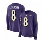 Women Nike Baltimore Ravens #8 Lamar Jackson Limited Purple Therma Long Sleeve NFL Jersey