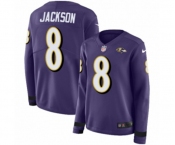 Women Nike Baltimore Ravens #8 Lamar Jackson Limited Purple Therma Long Sleeve NFL Jersey
