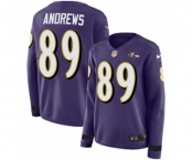 Women Nike Baltimore Ravens #89 Mark Andrews Limited Purple Therma Long Sleeve NFL Jersey