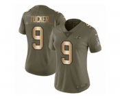 Women Nike Baltimore Ravens #9 Justin Tucker Limited Olive Gold Salute to Service NFL Jersey