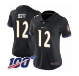 Women's Baltimore Ravens #12 Jaleel Scott Black Alternate Vapor Untouchable Limited Player 100th Season Football Jersey