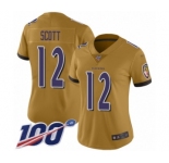 Women's Baltimore Ravens #12 Jaleel Scott Limited Gold Inverted Legend 100th Season Football Jersey