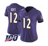 Women's Baltimore Ravens #12 Jaleel Scott Purple Team Color Vapor Untouchable Limited Player 100th Season Football Jersey
