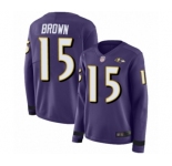 Women's Baltimore Ravens #15 Marquise Brown Limited Purple Therma Long Sleeve Football Jersey