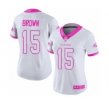 Women's Baltimore Ravens #15 Marquise Brown Limited White Pink Rush Fashion Football Jersey