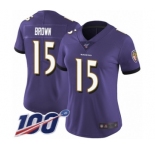 Women's Baltimore Ravens #15 Marquise Brown Purple Team Color Vapor Untouchable Limited Player 100th Season Football Jersey