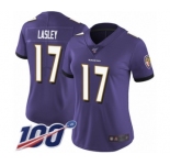 Women's Baltimore Ravens #17 Jordan Lasley Purple Team Color Vapor Untouchable Limited Player 100th Season Football Jersey