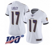 Women's Baltimore Ravens #17 Jordan Lasley White Vapor Untouchable Limited Player 100th Season Football Jersey